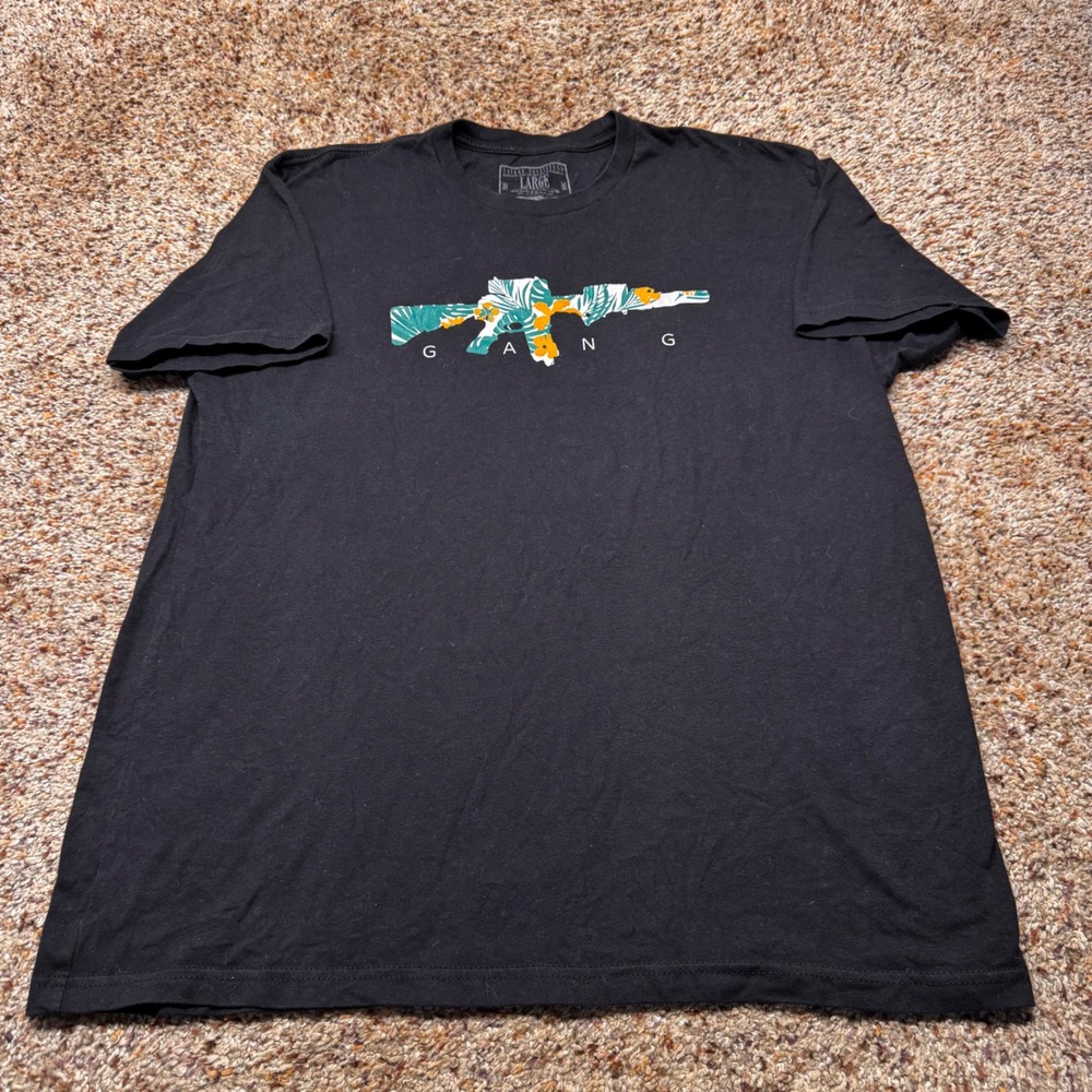 Savage Tacticians Men Black Tropical Rifle Gang Graphic T-Shirt Size Large